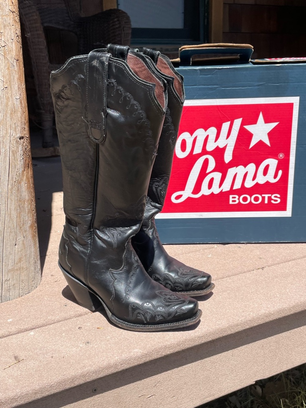 Tony Lama Black Leather Embroidered Western Cowboy Boots